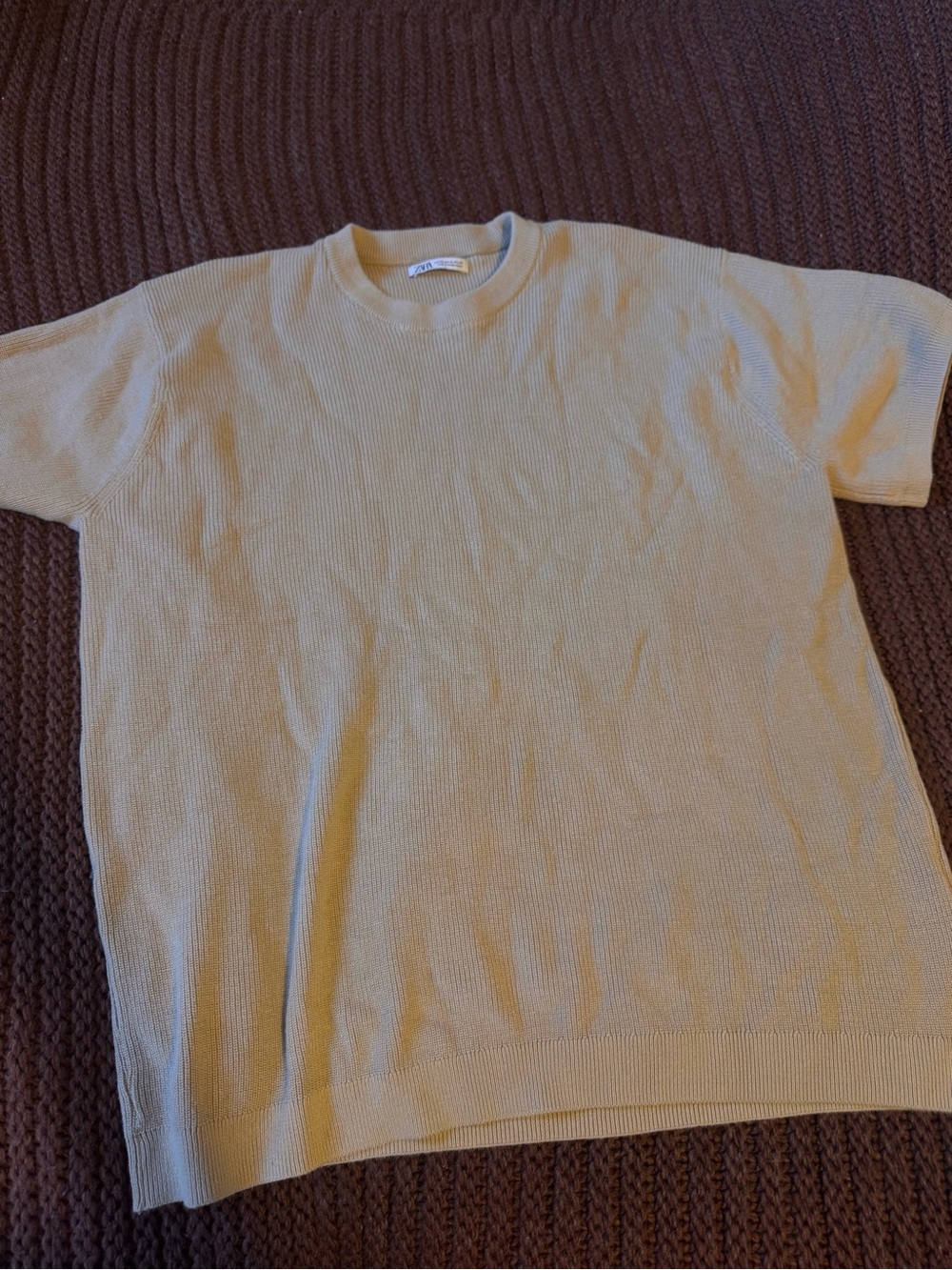 Zara Men's Crewneck Short-Sleeve Sweater - Light Cream